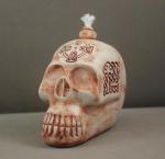 Large Carved Skull Oil Lamp